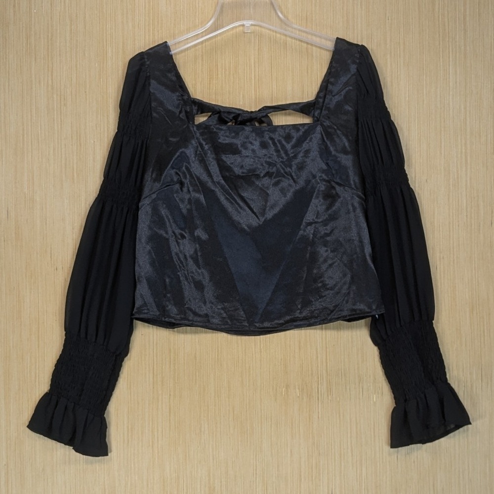 Lulus Black Square Neck Sheer Crop Top Blouse Whimsygoth Witchy Vampire Women XL